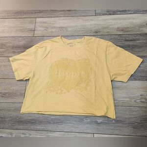 Bandit Butter Yellow Hippie Crop Shirt with Heart Design Size Large